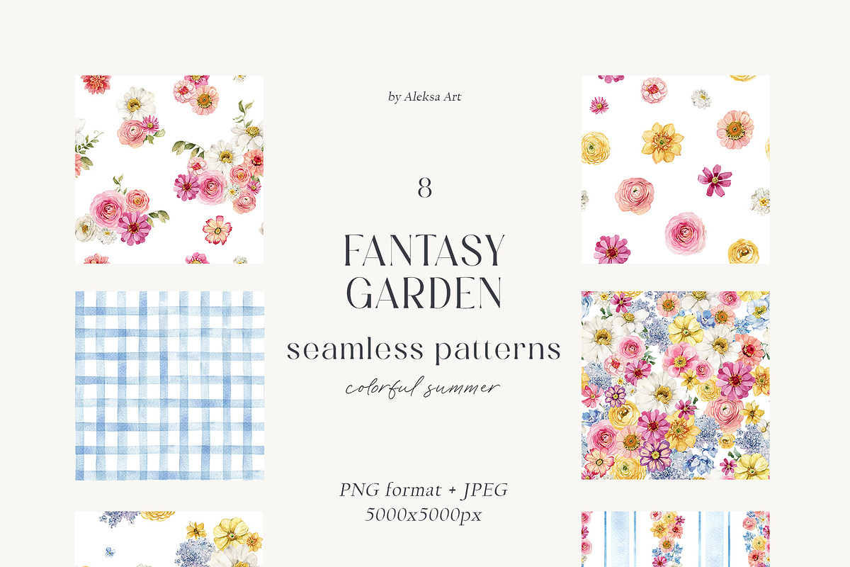 Fantasy Garden summer watercolor set, a Decorative Illustration by AleksaArt (Photo 16 of 20)