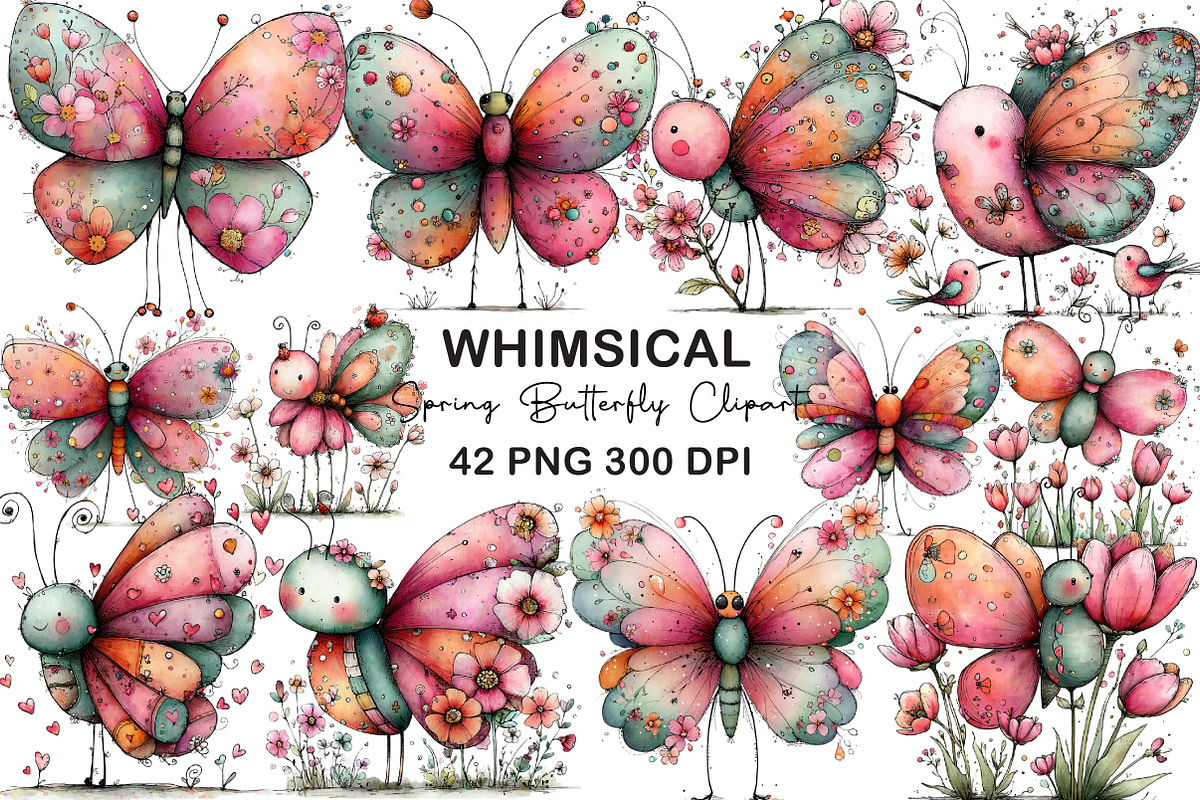 Whimsical Spring Butterfly Clipart, an Illustration by CraftArtStudio (Photo 1 of 6)