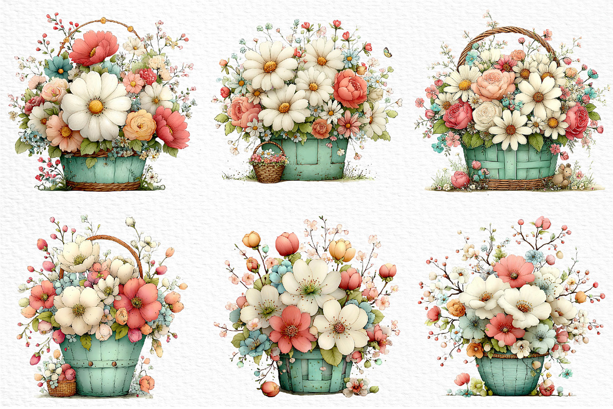 Spring Flower Basket Clipart, an Illustration by Craft Nest (Photo 5 of 11)