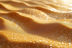 Glistening golden waves of sand reflecting sunlight create a mesmerizing, warm, a Background Photo by ImageMir