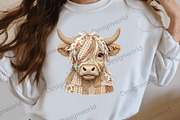 Faux Patchwork Highland Cow PNG, a Seasonal Illustration by Designworld (Thumbnail 2 of 4)