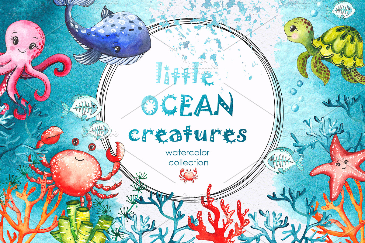Little OCEAN creatures. Watercolor, an Object Graphic by Ana-Sakuta (Photo 1 of 16)