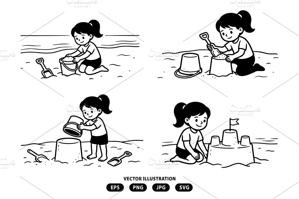 Woman making a sand castle, a Person Illustration by Vectorlina (Photo 1 of 3)