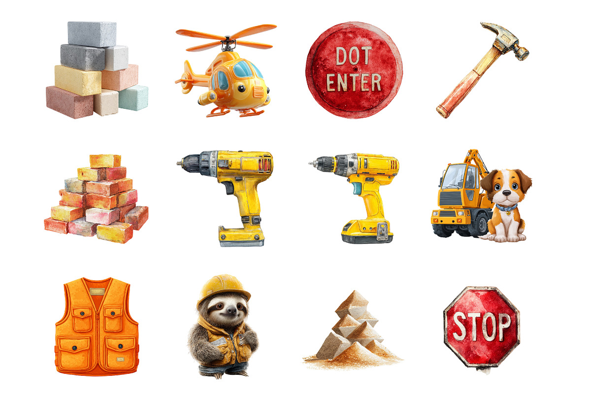 Cute Construction Watercolor Clipart, an Illustration by SinaCreation (Photo 3 of 7)