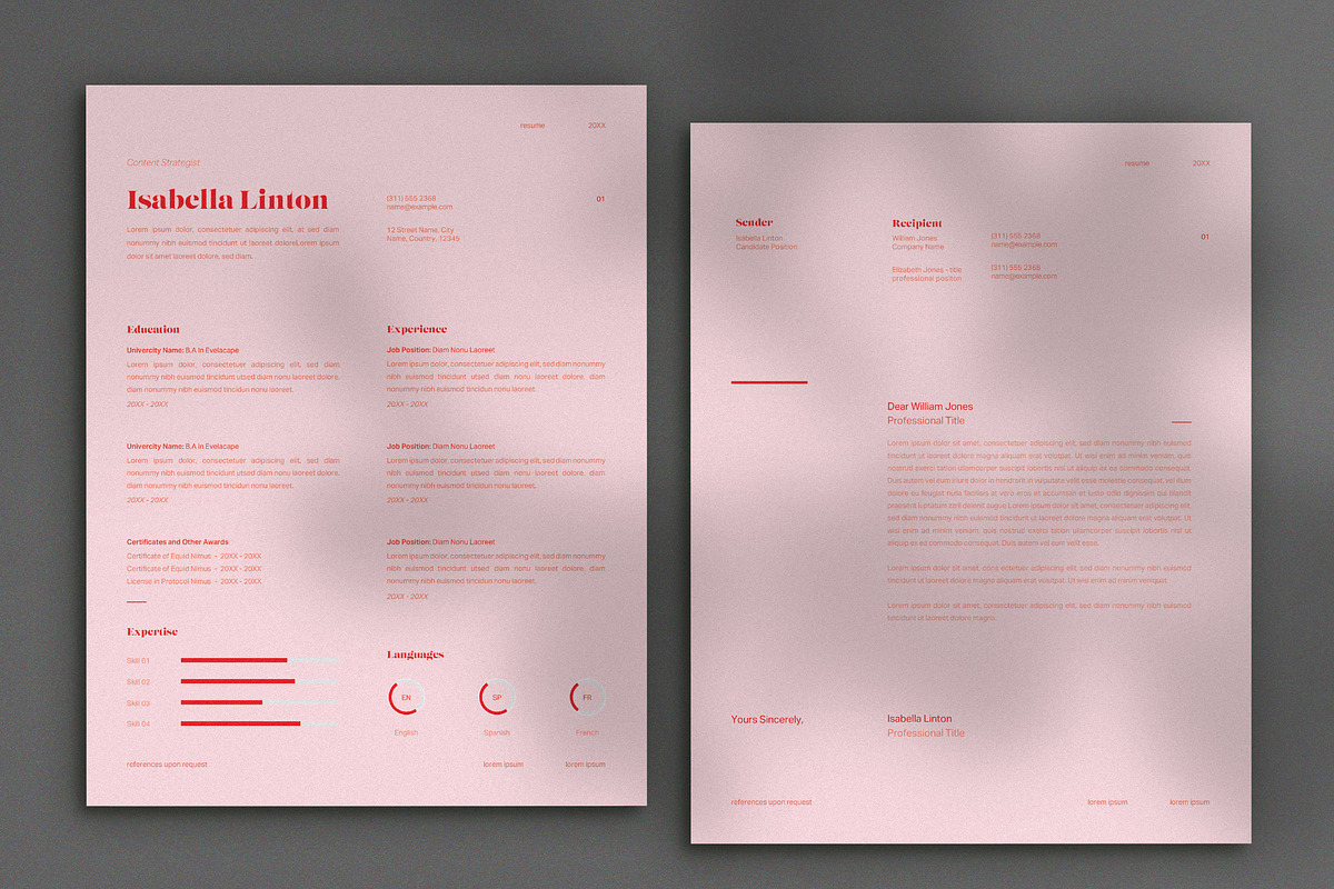 Pink & Red Minimal Resume with Cover, a Resume Template by wavebreak