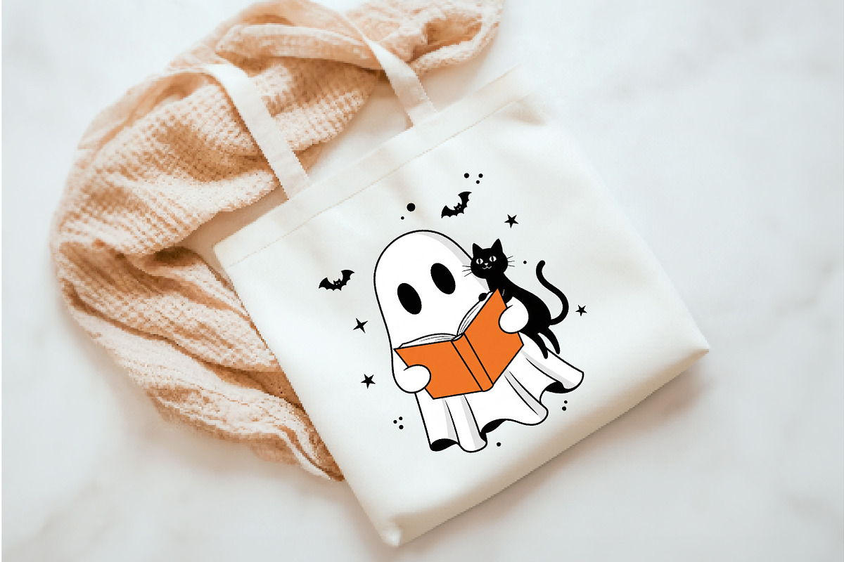 Cute Ghost Reading Book PNG, an Illustration by Watercolor design (Photo 3 of 3)