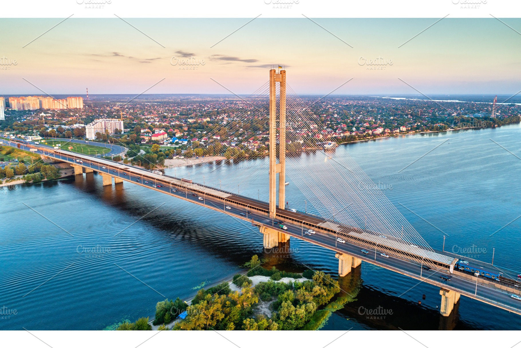 The southern bridge across the featuring dnieper, ukraine, and kiev, an Architecture Photo by Leonid Andronov