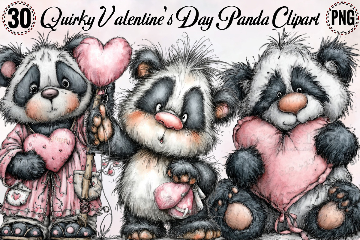 Quirky Valentine's Day Panda Clipart, an Illustration by SVGArt (Photo 1 of 8)