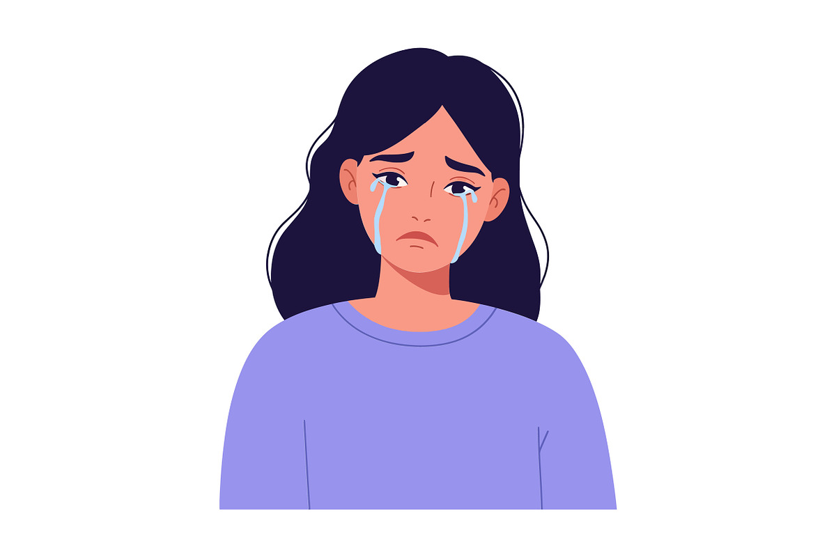 Sad young woman with long dark hair, an Illustration by designvectx