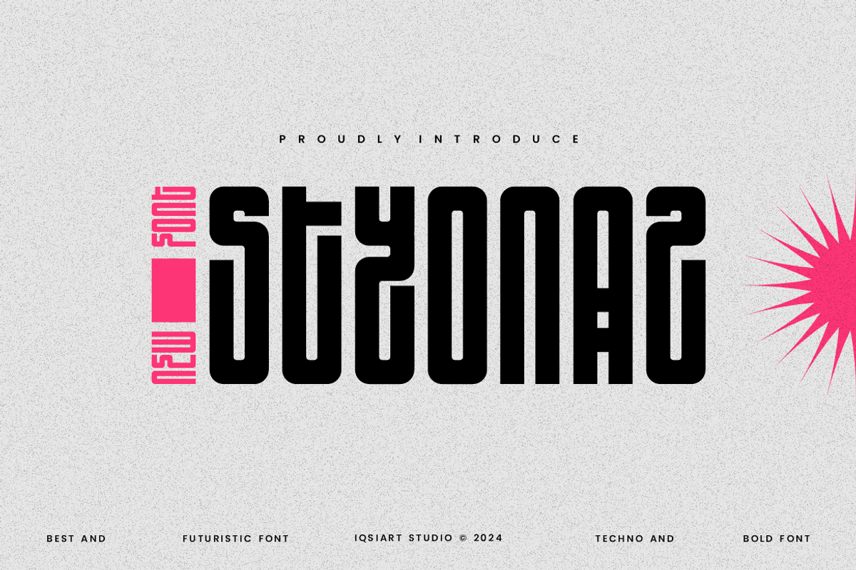 Styonaz - Futuristic Techno Font, a Sans Serif Font by Iqsiart Studio (Photo 1 of 6)