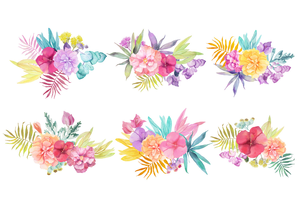 Tropical watercolor flowers, an Illustration by GraphicRain (Photo 2 of 2)
