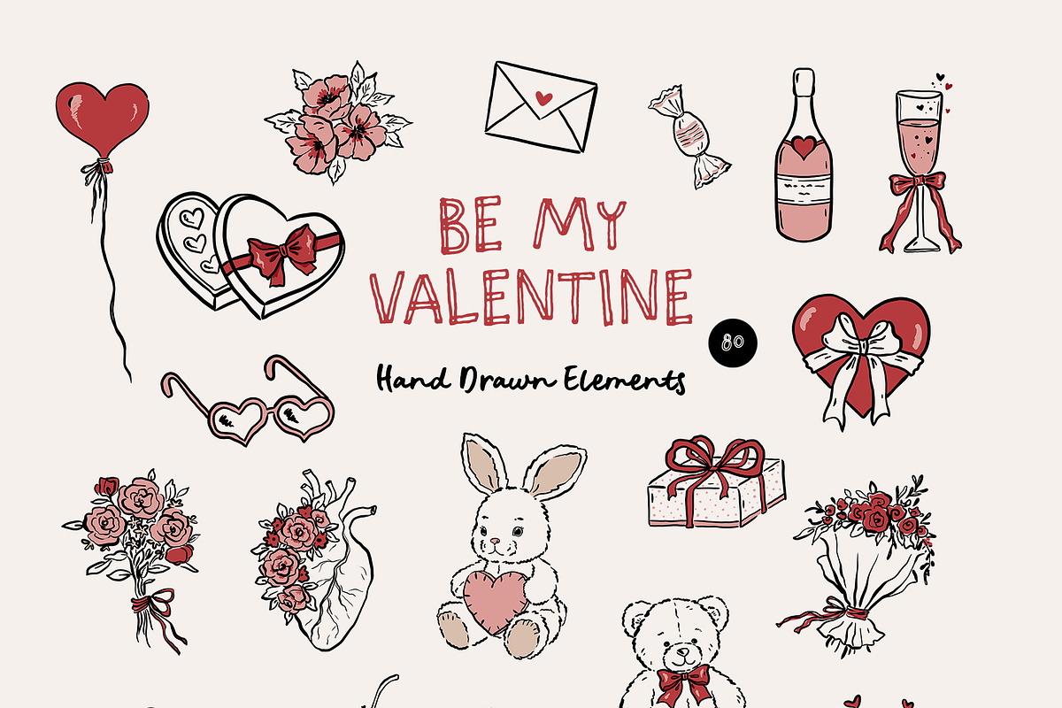 BE MY VALENTINE romantic line art, a Decorative Illustration by long summer (Photo 3 of 14)
