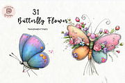 Cartoon Butterfly Flower Clipart, an Illustration by Watercolor design (Thumbnail 1 of 8)