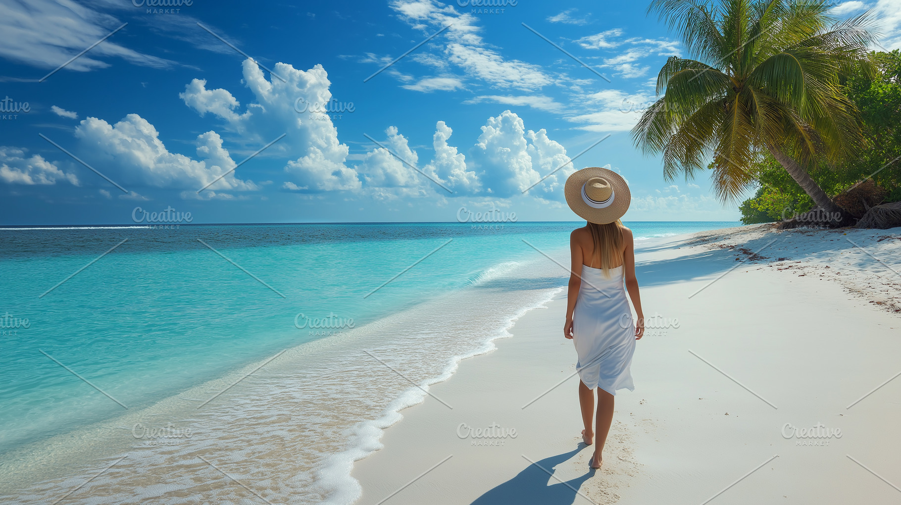Woman in a white dress and sun hat, a Person Photo by MistyDay