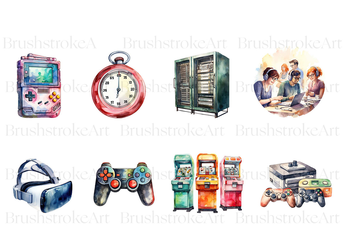 Watercolor Game Clipart, Gamer PNG, a Technology Illustration by BrushstrokeArtGB (Photo 4 of 9)