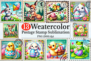 Easter Animals Postage Stamp Clipart, a Seasonal Illustration by Rose Art (Thumbnail 1 of 3)