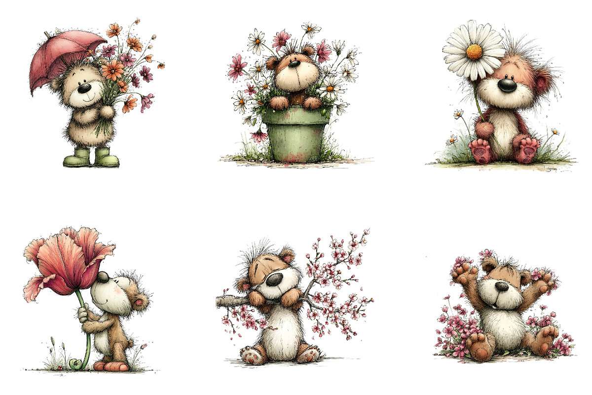 Whimsical Bear Spring Floral Clipart, an Illustration by CreationArt (Photo 5 of 5)
