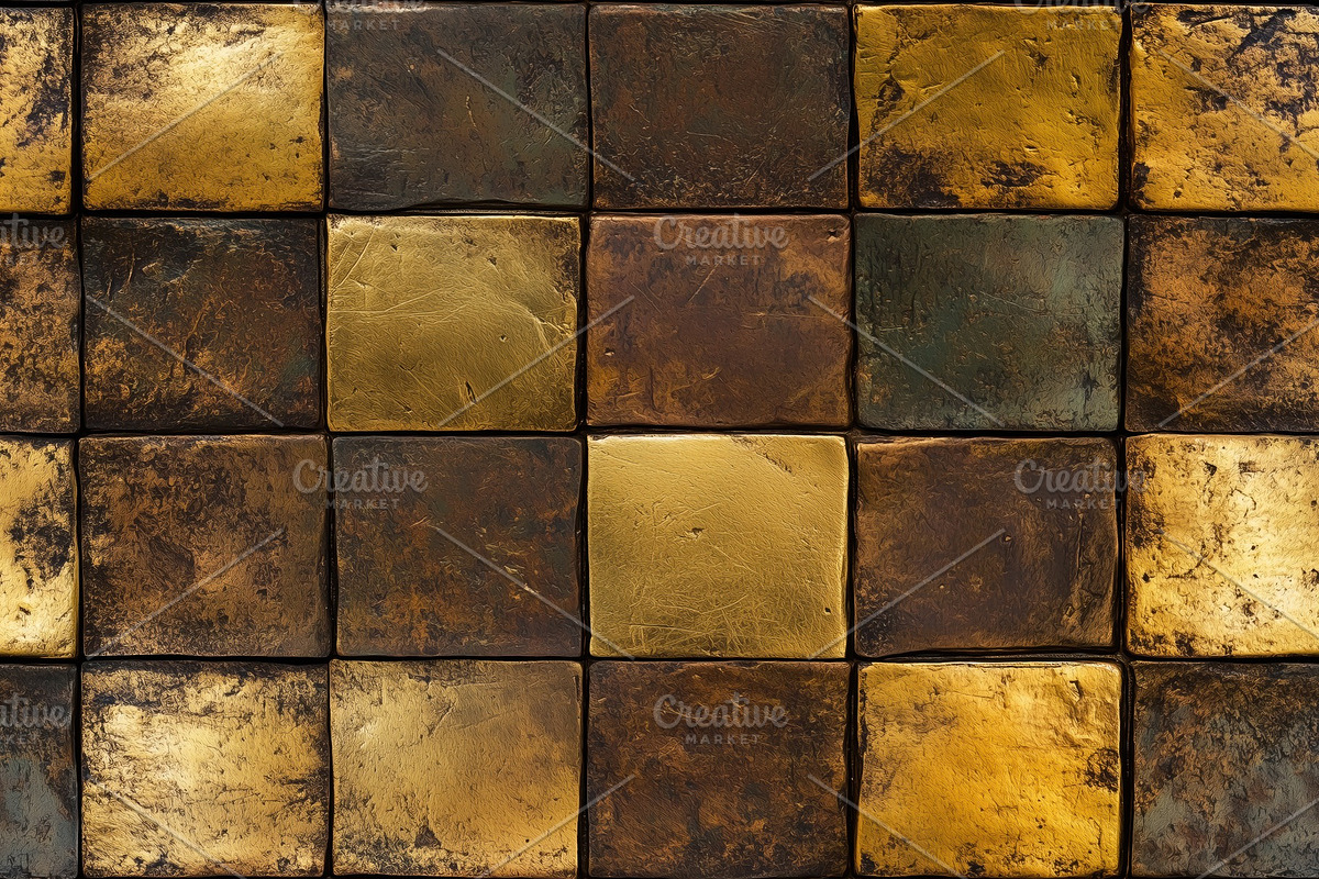 Seamless Copper and Brass textured surface composed of rectangular metallic til, a Texture Graphic by Textures & Backgrounds