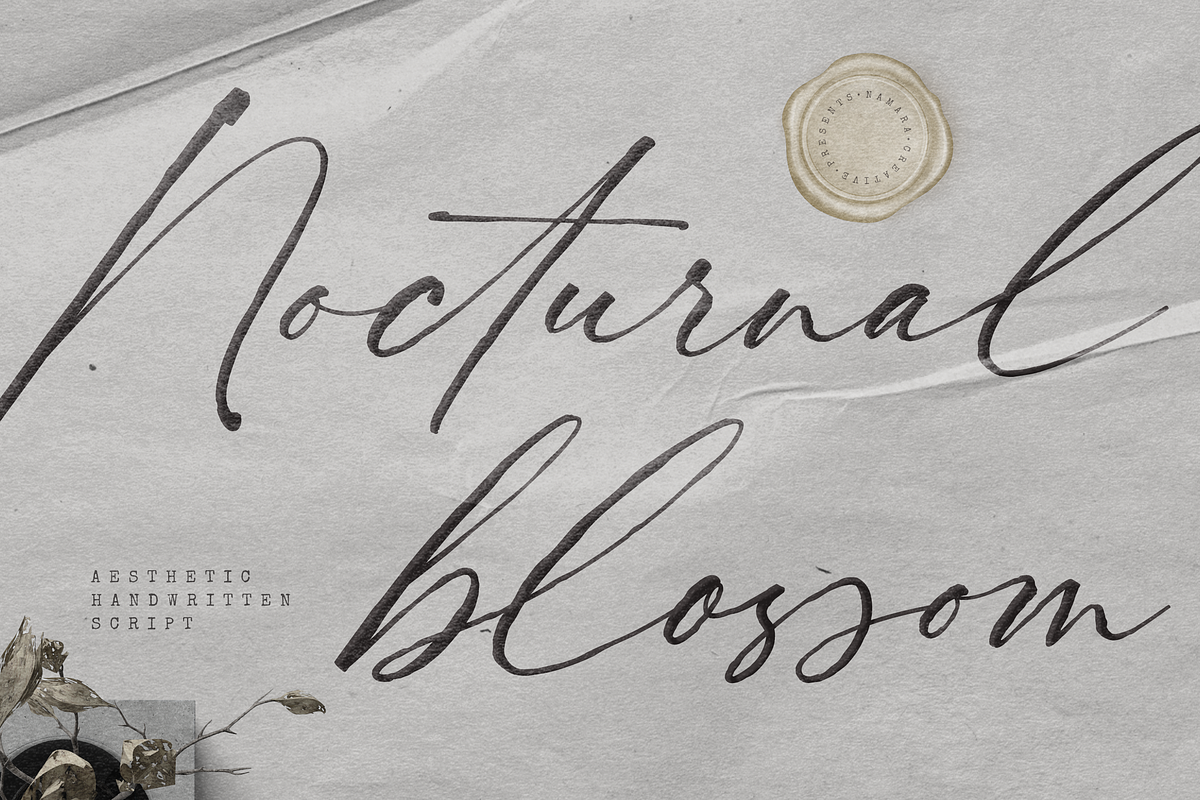 Nocturnal Blossom Handwritten Script, a Script Font by Namara Creative Studio (Photo 1 of 16)