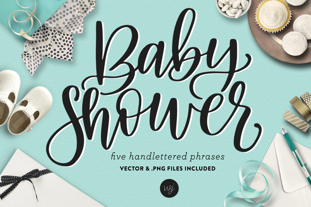 Hand Lettered Baby Shower Phrase Set, an Object Graphic by WinnieJean (Photo 1 of 4)
