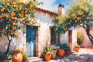 Mediterranean Orange House Art