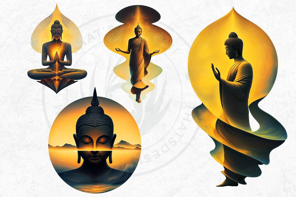 Modern Golden Buddha Clipart Set, a Decorative Illustration by ThatsDesignArt (Photo 5 of 10)