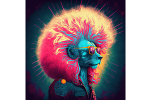 Cool Neon Party Lion With Mohawk