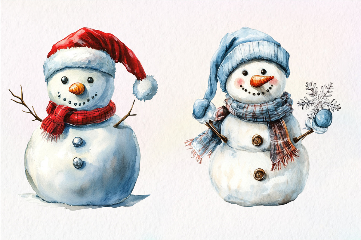 Watercolor Christmas Snowman Clipart, an Illustration by Dream Creation (Photo 6 of 6)