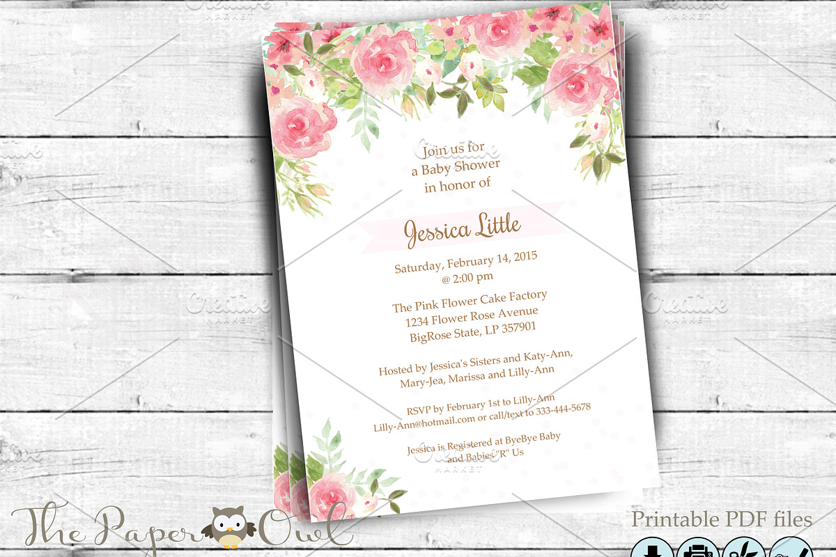 Watercolor Flowers shower invitation, an Invitation Template by ThePaperOwl (Photo 2 of 3)