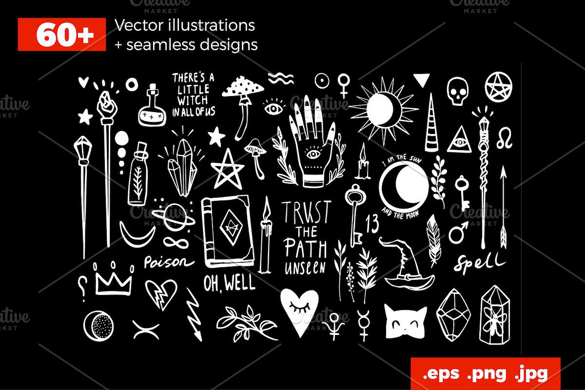 Doodle Witch - Magic Set & Patterns, an Outline Icon by Sopelkin (Photo 9 of 10)