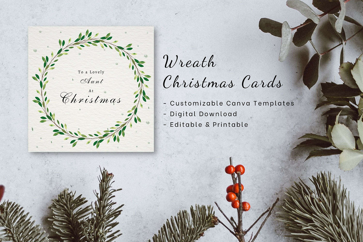 8 Wreath Christmas Cards Canva, a Card Template by 3Motional (Photo 11 of 11)