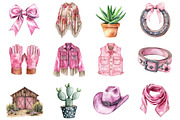 Watercolor Pink Cowgirl Clipart, a Seasonal Illustration by CitraGraphics (Thumbnail 2 of 5)