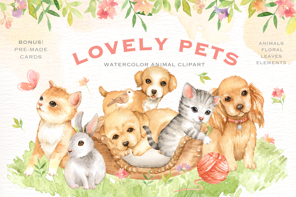 Lovely Pets Watercolor clipart, an Animal Illustration by everysunsun (Photo 1 of 6)