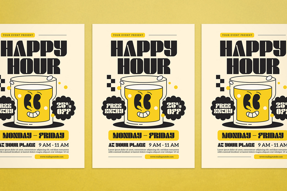Happy Hour Retro Flyer, a Flyer Template by Alegaciez (Photo 3 of 3)