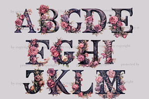 Gothic Flowers Watercolor Alphabet