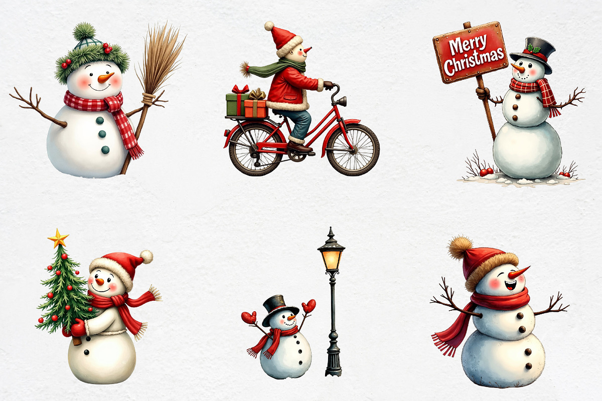 Vintage Christmas Snowman Clipart, an Illustration by CrexoraLab (Photo 4 of 5)