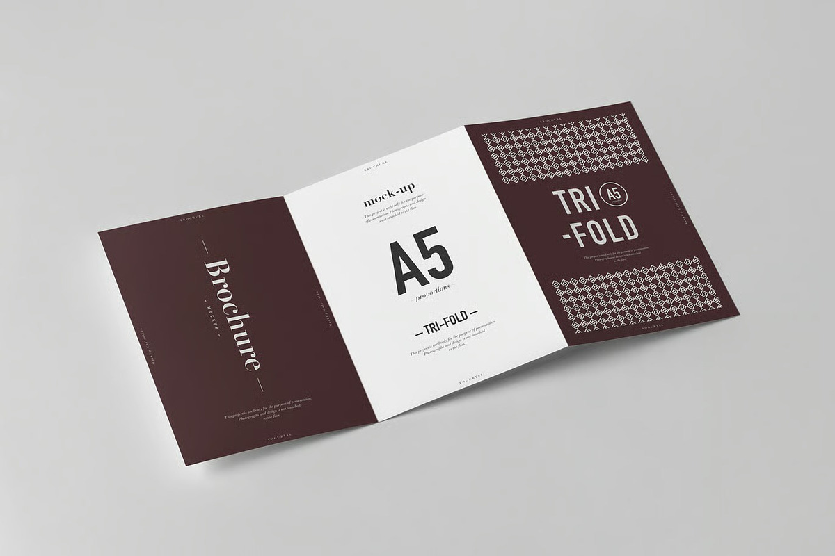 Tri-Fold A5 Brochure Mock-up, an Advertising Mockup by zippypixelstudio (Photo 3 of 9)