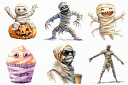 Watercolor Halloween Mummy Clipart, an Illustration by Craft Nest (Thumbnail 3 of 6)