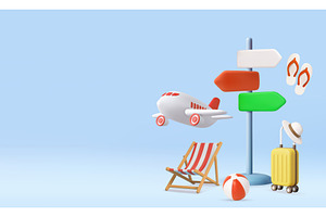 3D Vacation Travel Icons with, a Transportation Illustration by ModVector