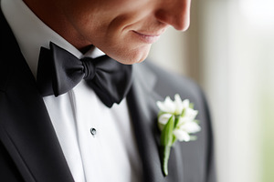 Elegant groom in a black tuxedo with, a Person Photo by MistyDay