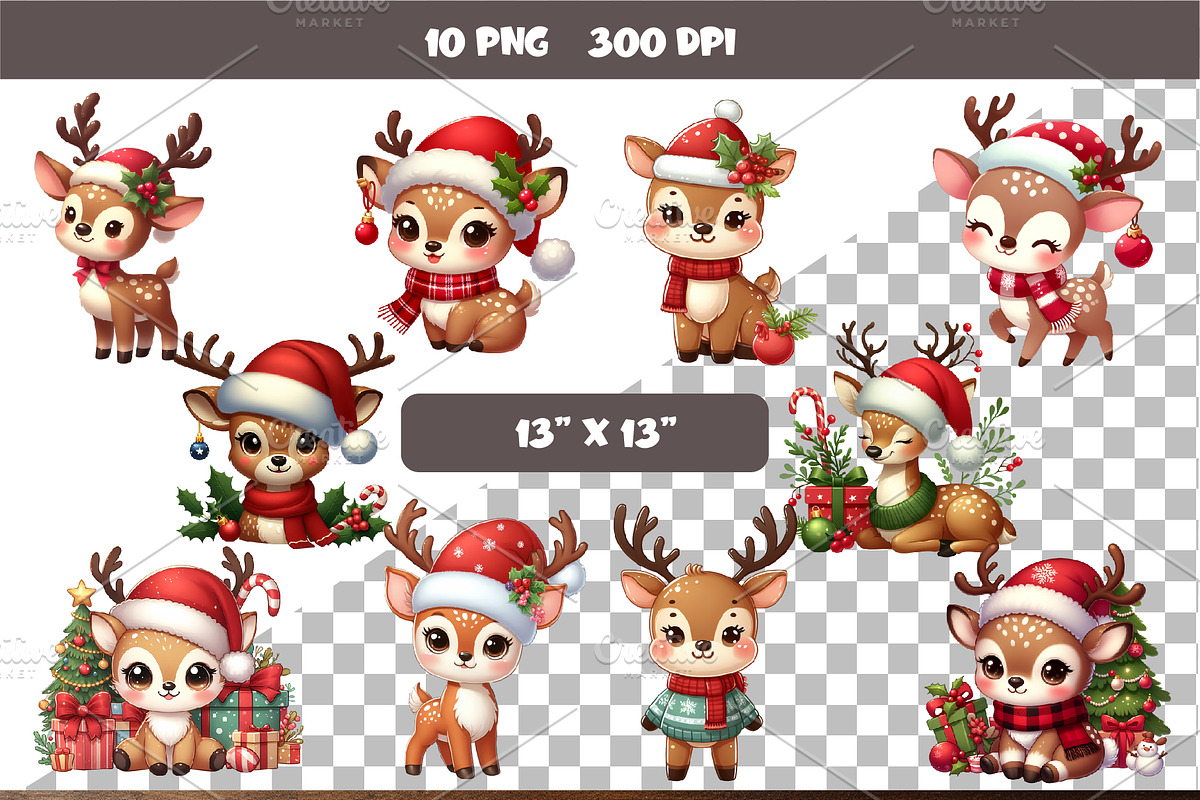 Christmas Deer. T-Shirt, PNG., an Animal Illustration by KENO Mascots (Photo 2 of 8)