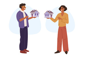 Young man and woman hold model of, an Object Illustration by Vectorbuum