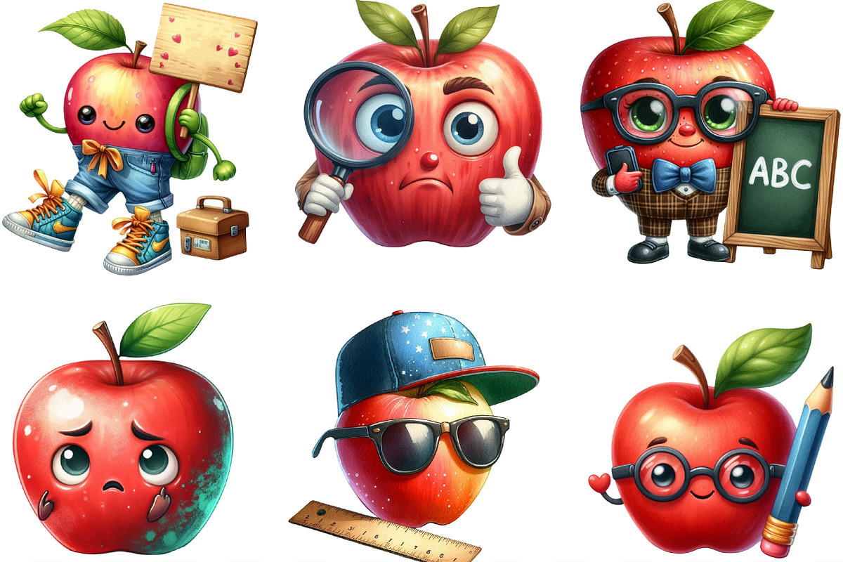 Back to School Funny Apple Clipart, an Illustration by Designking (Photo 2 of 4)