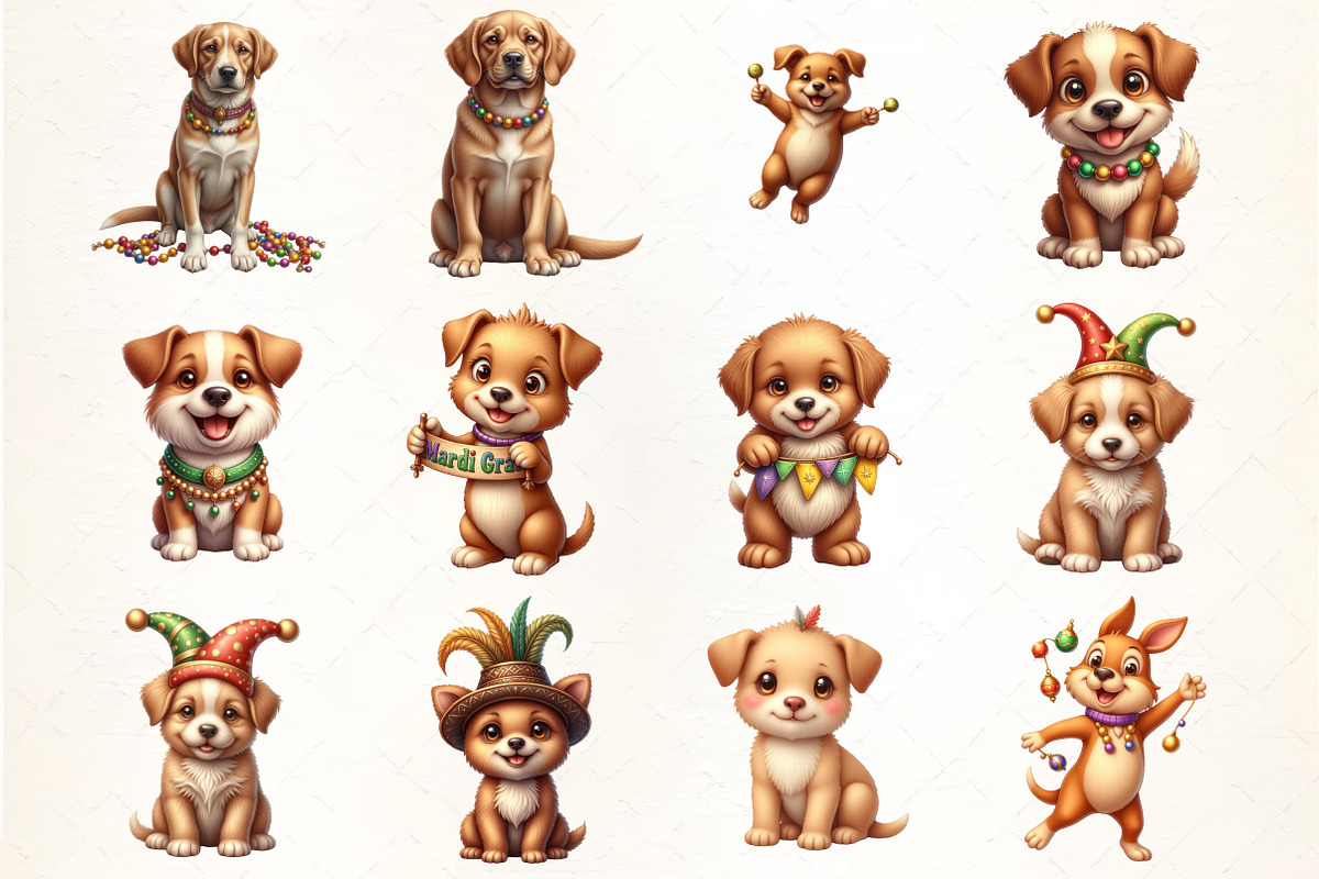 Cute Dog Mardi Gras Sublimation Clip, an Illustration by CrexoraLab (Photo 2 of 5)