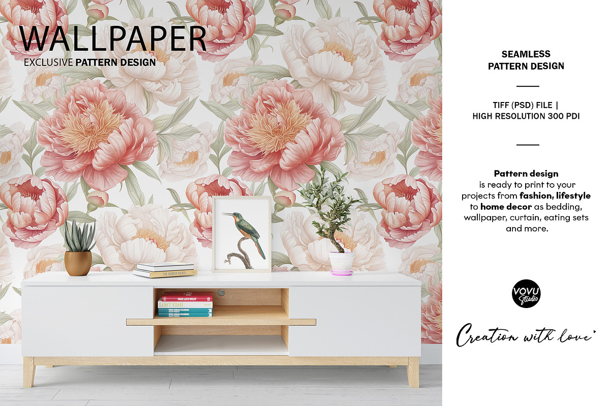 Elegant Peonies Print Pattern Design, a Pattern Graphic by VOVU Studio (Photo 4 of 9)