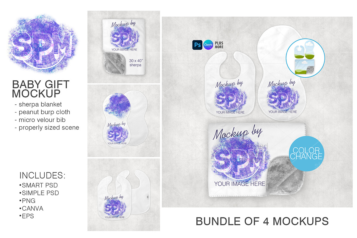Baby Gift Set Mockup Bundle, a Merchandise Mockup by StyledProductMockups (Photo 1 of 9)