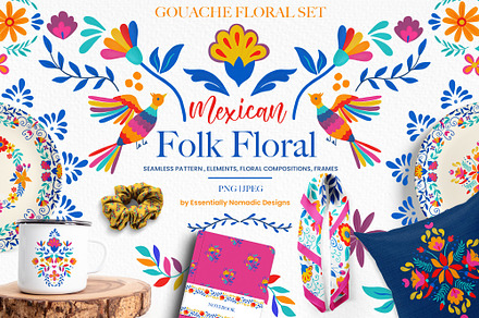 Gouache Folk Floral Pattern Set