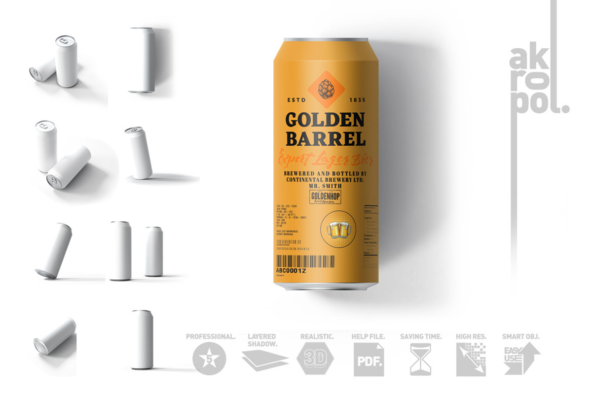 Beer Can Mock-Up, a Cups & Container Mockup by akropol (Photo 4 of 10)