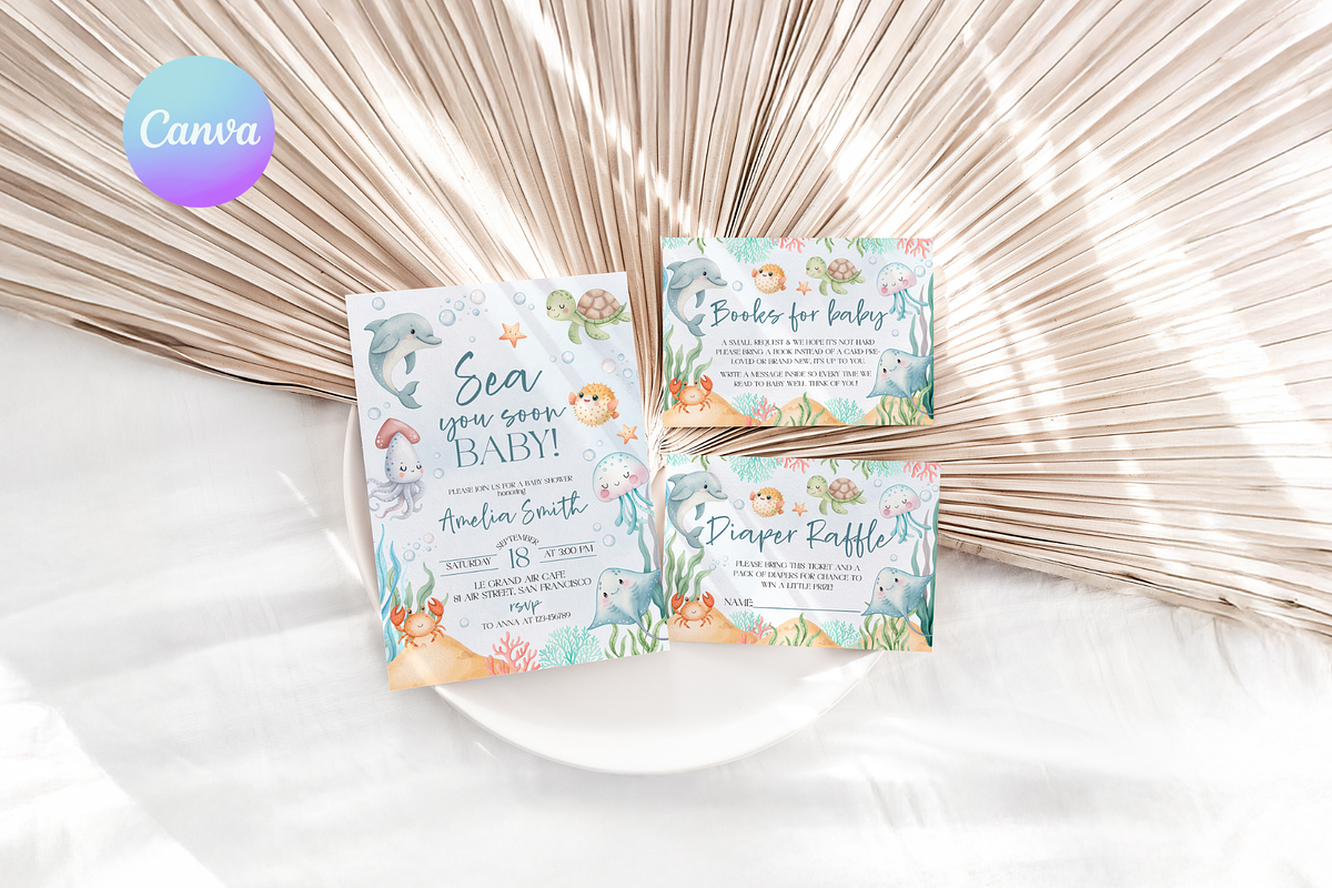 Sea You Soon Baby Shower Invitation, a Templates & Theme by VeliusCreativeStudio (Photo 1 of 7)