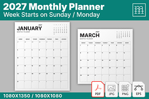 2027 Monthly Planner (MP049-27-post), a Social Media Template by mikhailmorosin